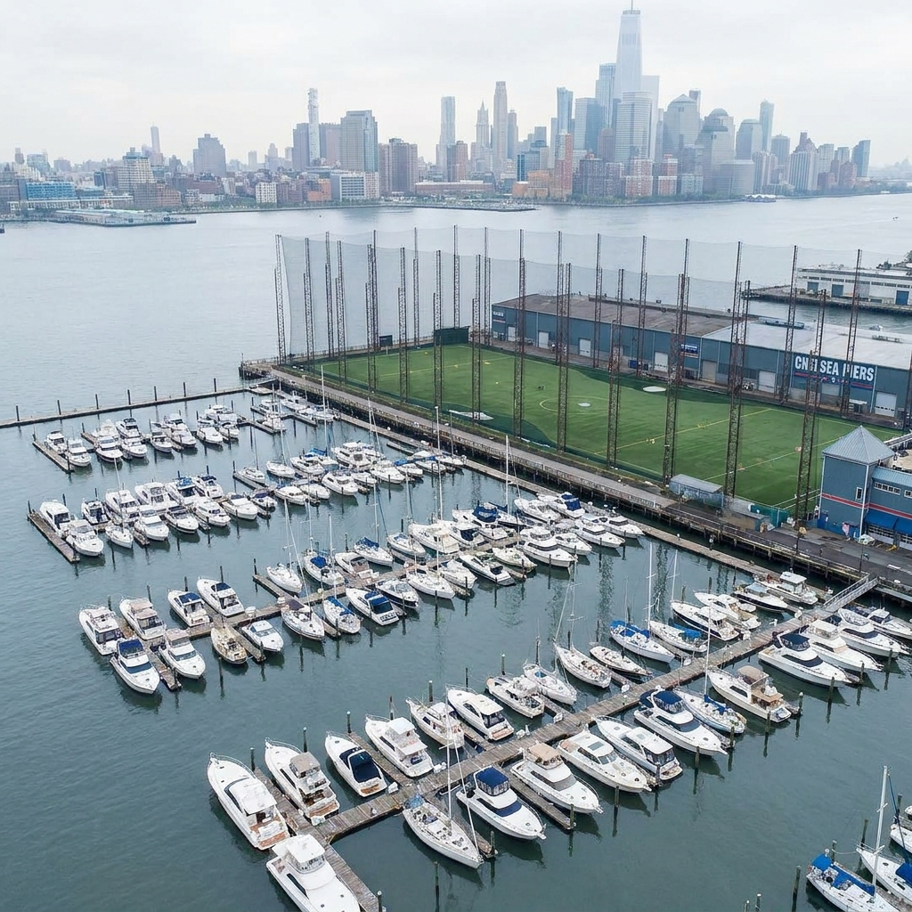 Chelsea Piers marina, the most popular departure point for yacht charters in NYC