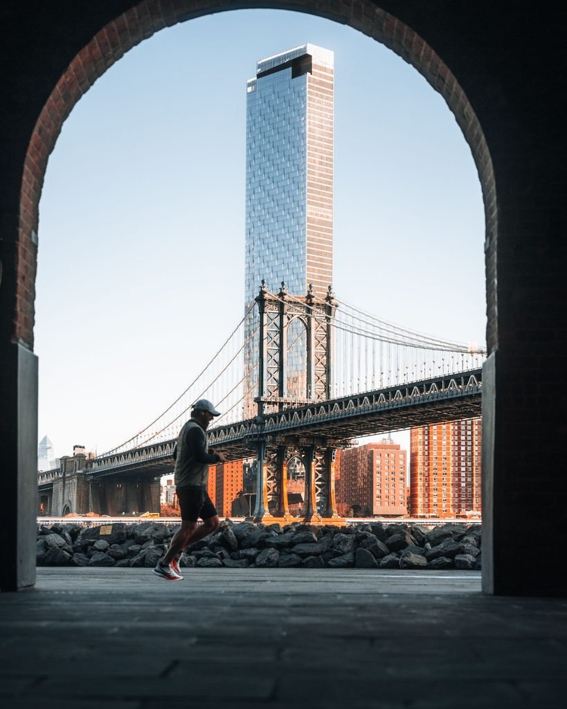 DUMBO Brooklyn waterfront view high-end NYC neighborhood
