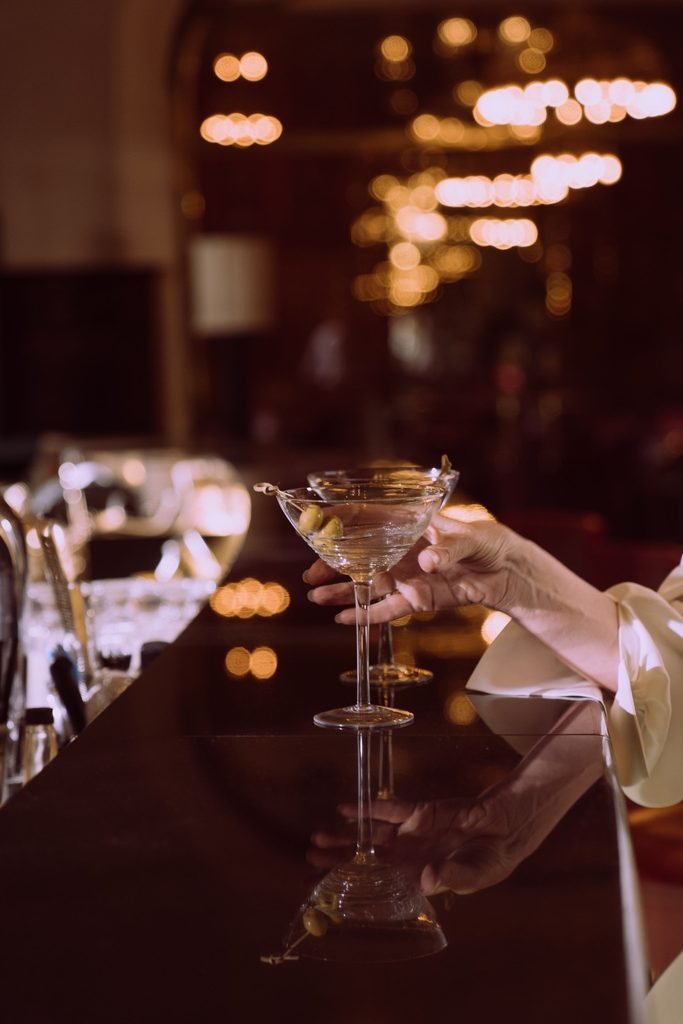 Martini served in a crystal glass at a Manhattan hotel lounge