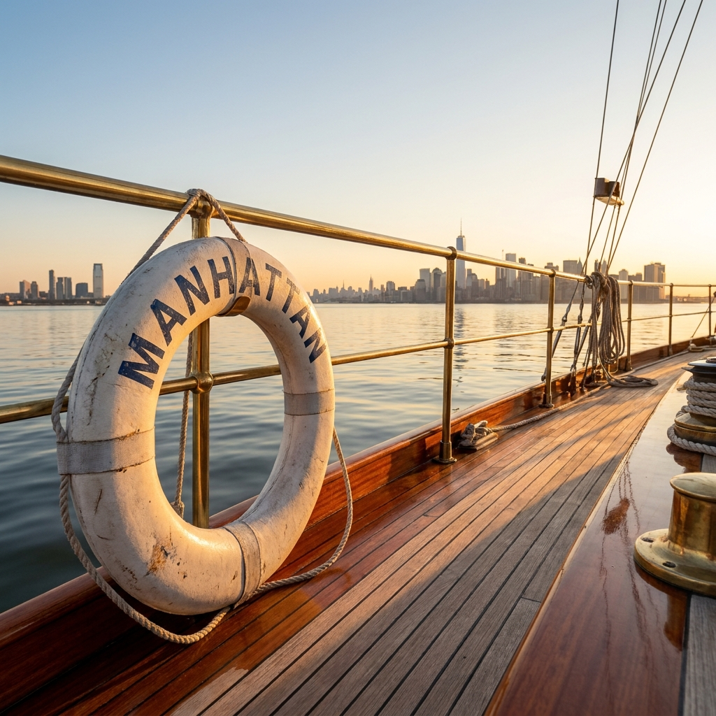 Small group yacht charter NYC motor yacht deck with skyline view