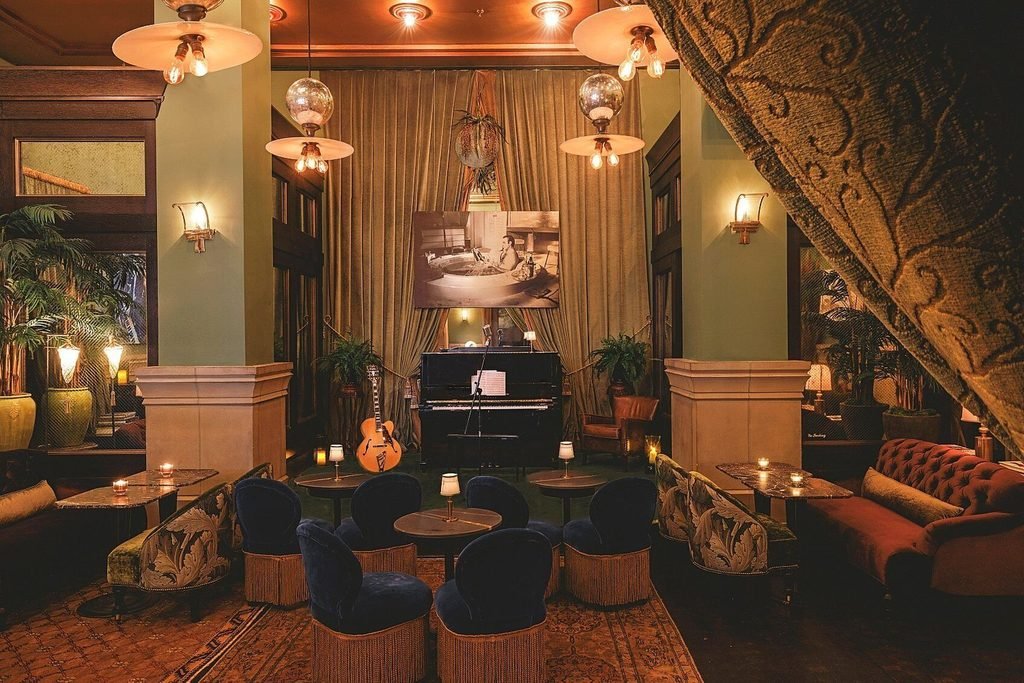SoHo Grand Hotel lobby, a boutique hotel near the Village Halloween Parade route