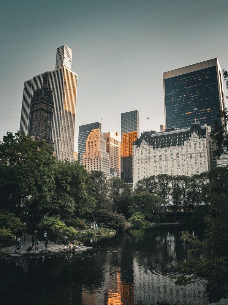 Central Park South entrance with Manhattan hotels in the background