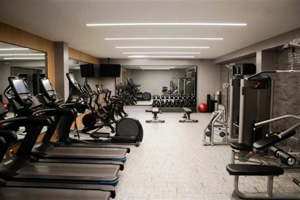 Peloton bikes in the underground fitness center at Thompson Central Park New York